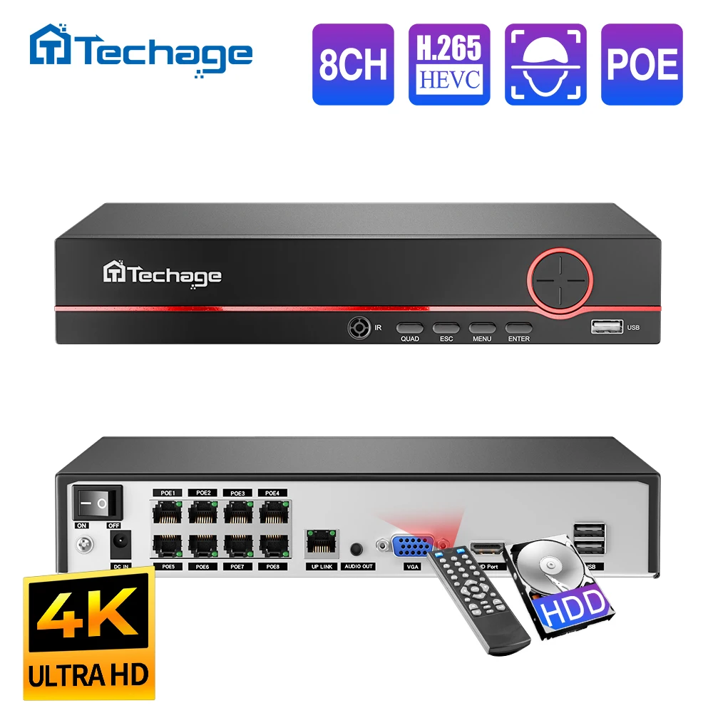 Home Security Camera - Techage H.265 8CH PoE enregistreur vidéo
