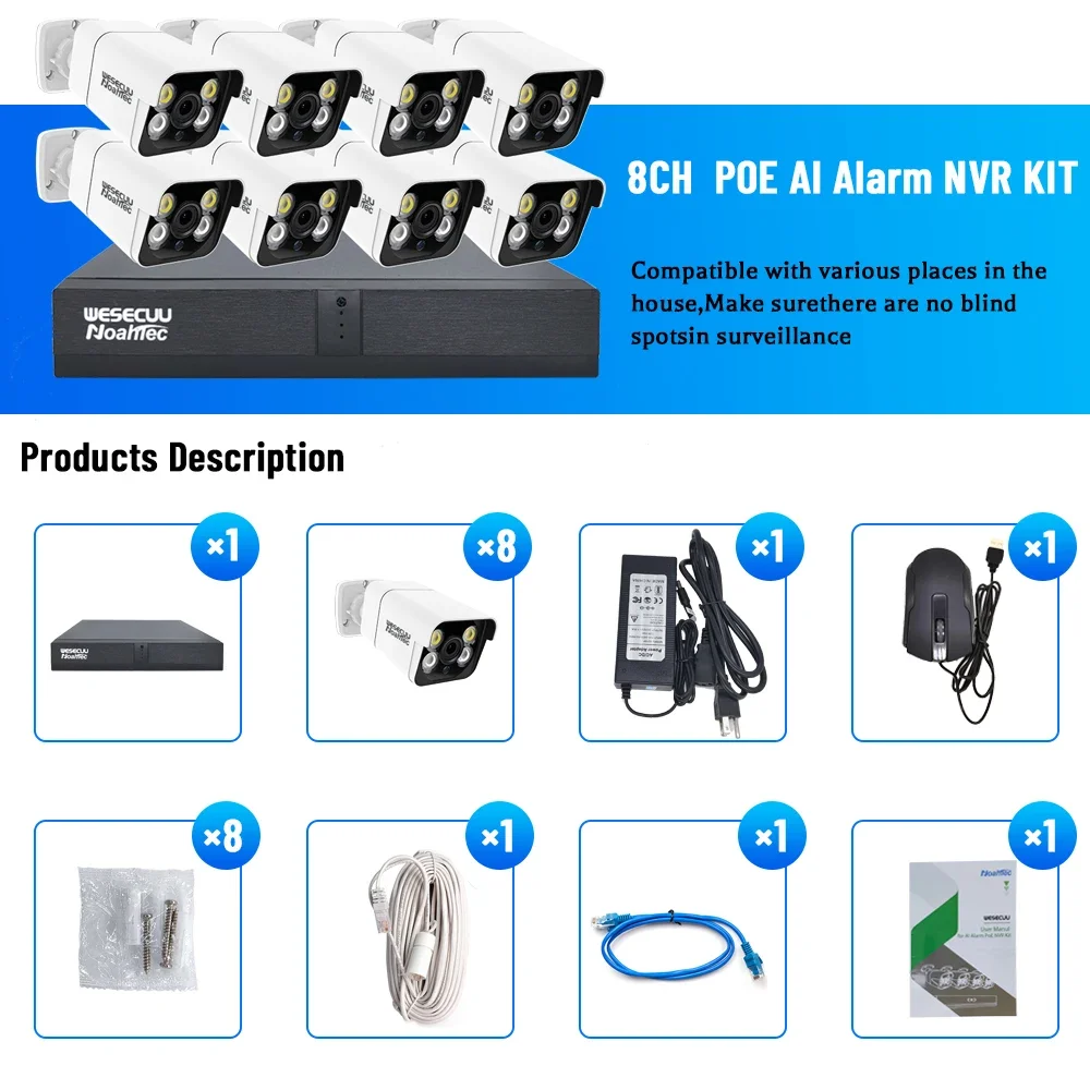 Home Security Ai - Kit Système de Surveillance CCTV Extérieur/Intérieur