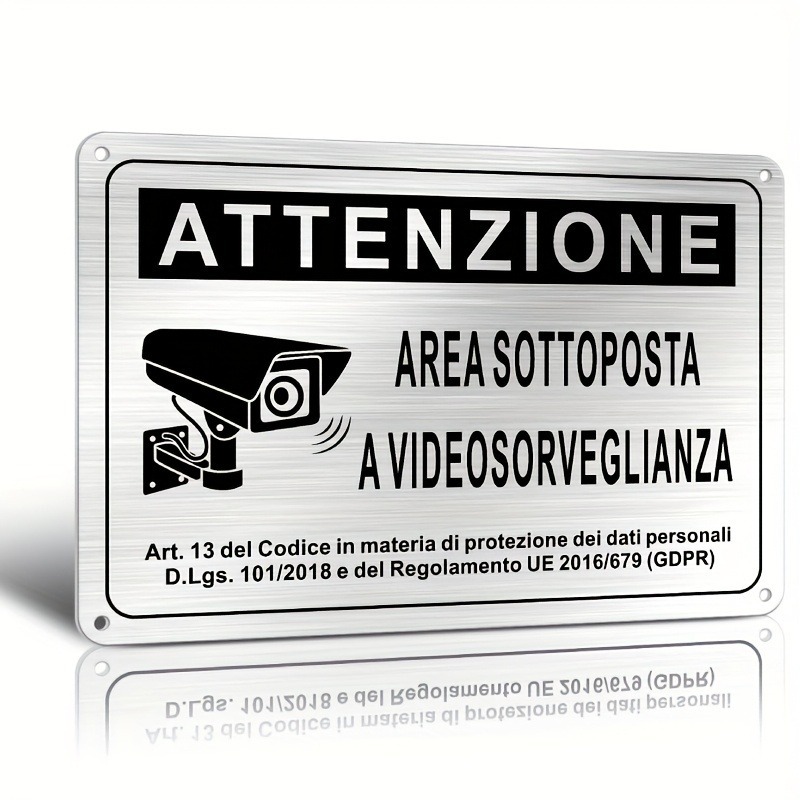 Home Security Camera - Panneau de signalisation de sécurité italien