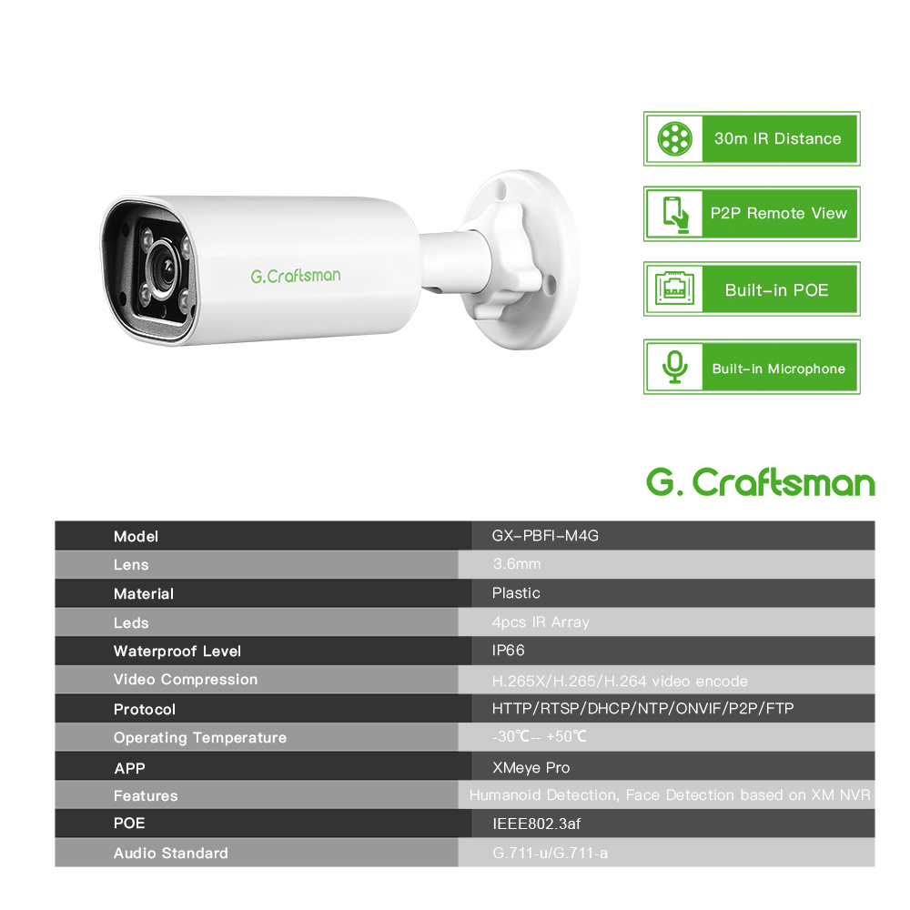 Caméra IP POE C GC PB 4MP, mic - Home Security Items avis et prix